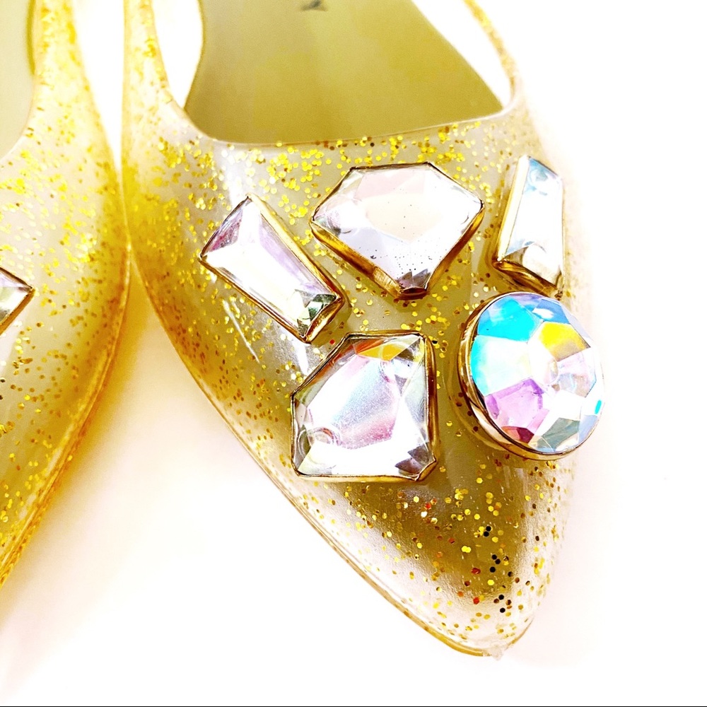 Katy Perry The Princess Gold Glitter Jelly Flats - Picture 3 of 7